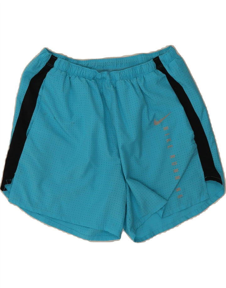 NIKE Mens Graphic Sport Shorts Medium Blue Colourblock Polyester Vintage Nike and Second-Hand Nike from Messina Hembry 