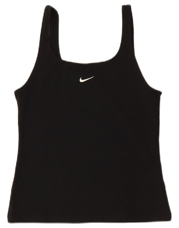 NIKE Dame Crop Cami Top UK 12 Medium Sort Bomuld