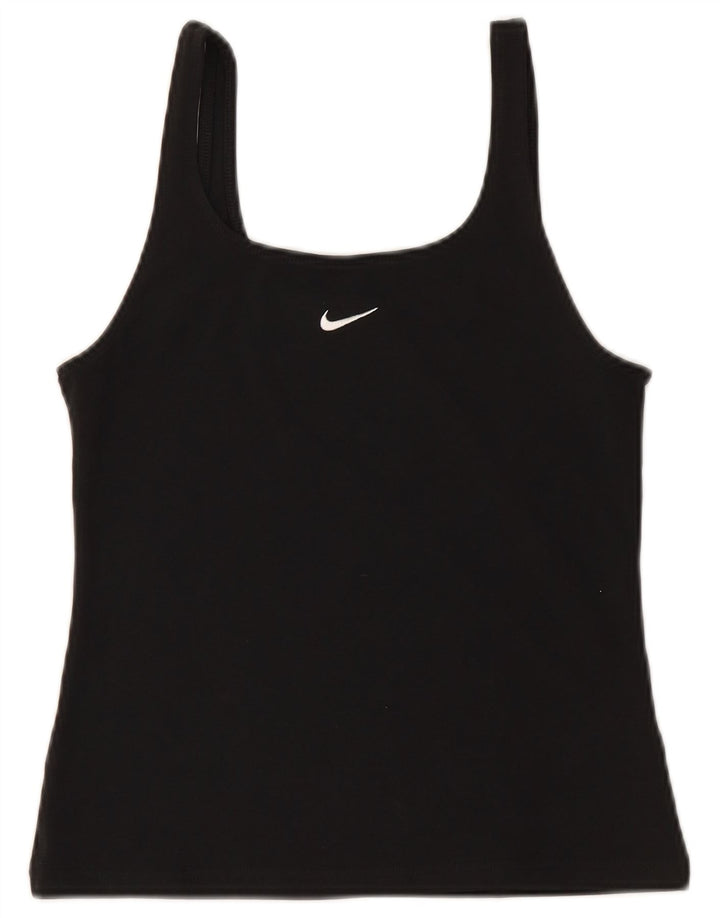 NIKE Dame Crop Cami Top UK 12 Medium Sort Bomuld