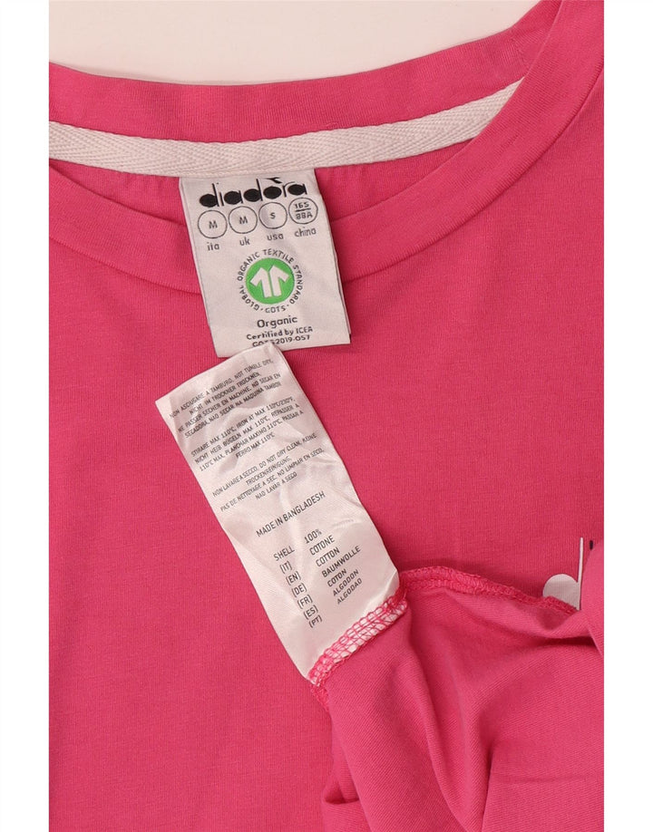 DIADORA Dame T-Shirt Top UK 14 Medium Pink Stribet Bomuld