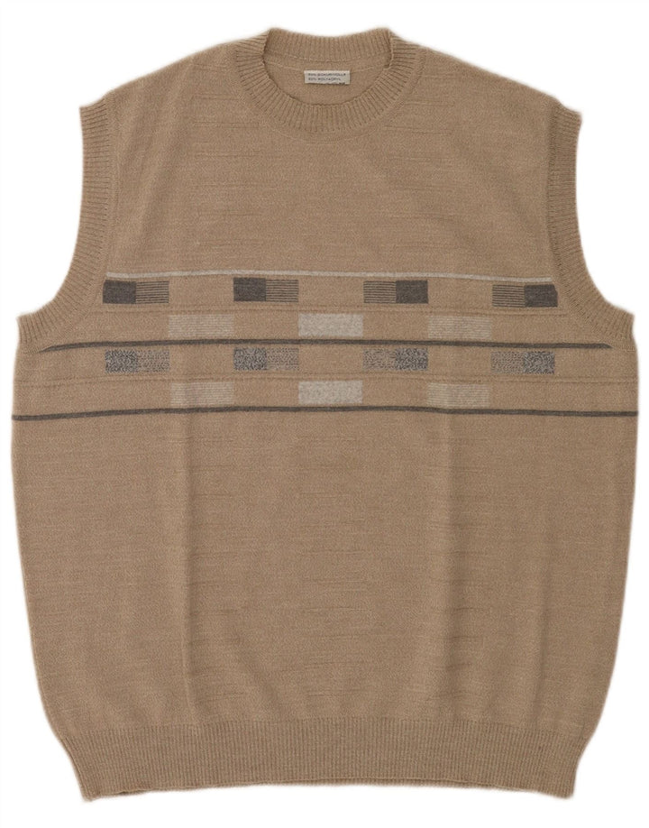 Vintage Herrevest Tank Top IT 52 Stor Gråstribet Virgin Wool