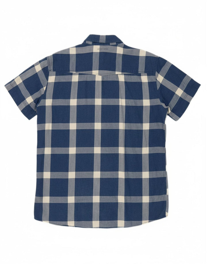 JACK & JONES Mens Short Sleeve Shirt XL Blue Check Cotton