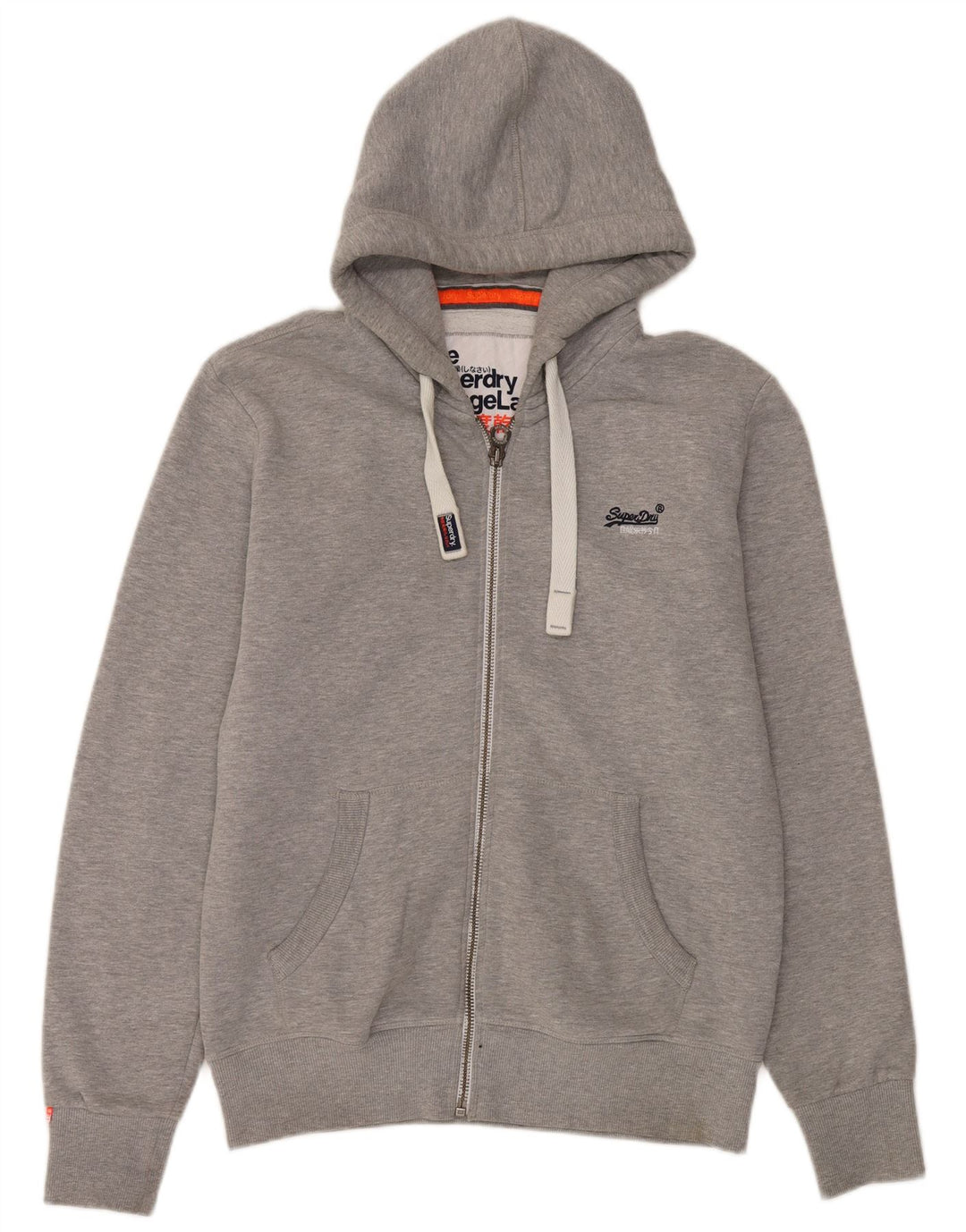 Superdry hættetrøje med lynlås til mænd, stor grå flækket bomuld