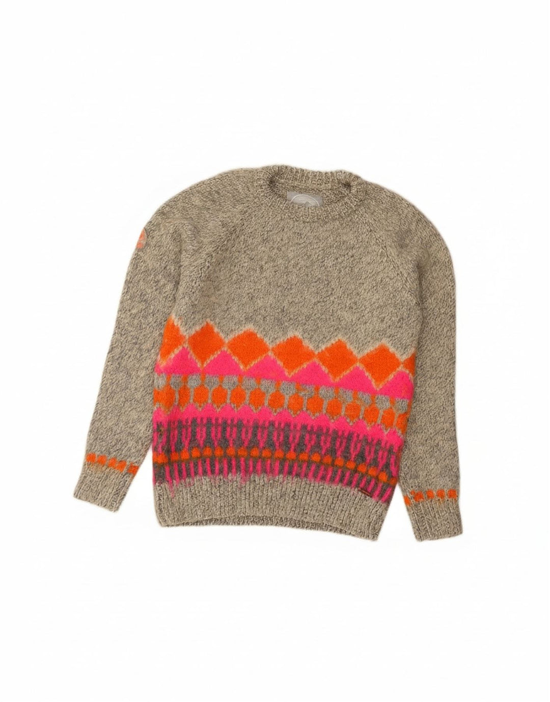 Superdry sweater med rund hals til kvinder UK 14 Medium Grey Fair Isle