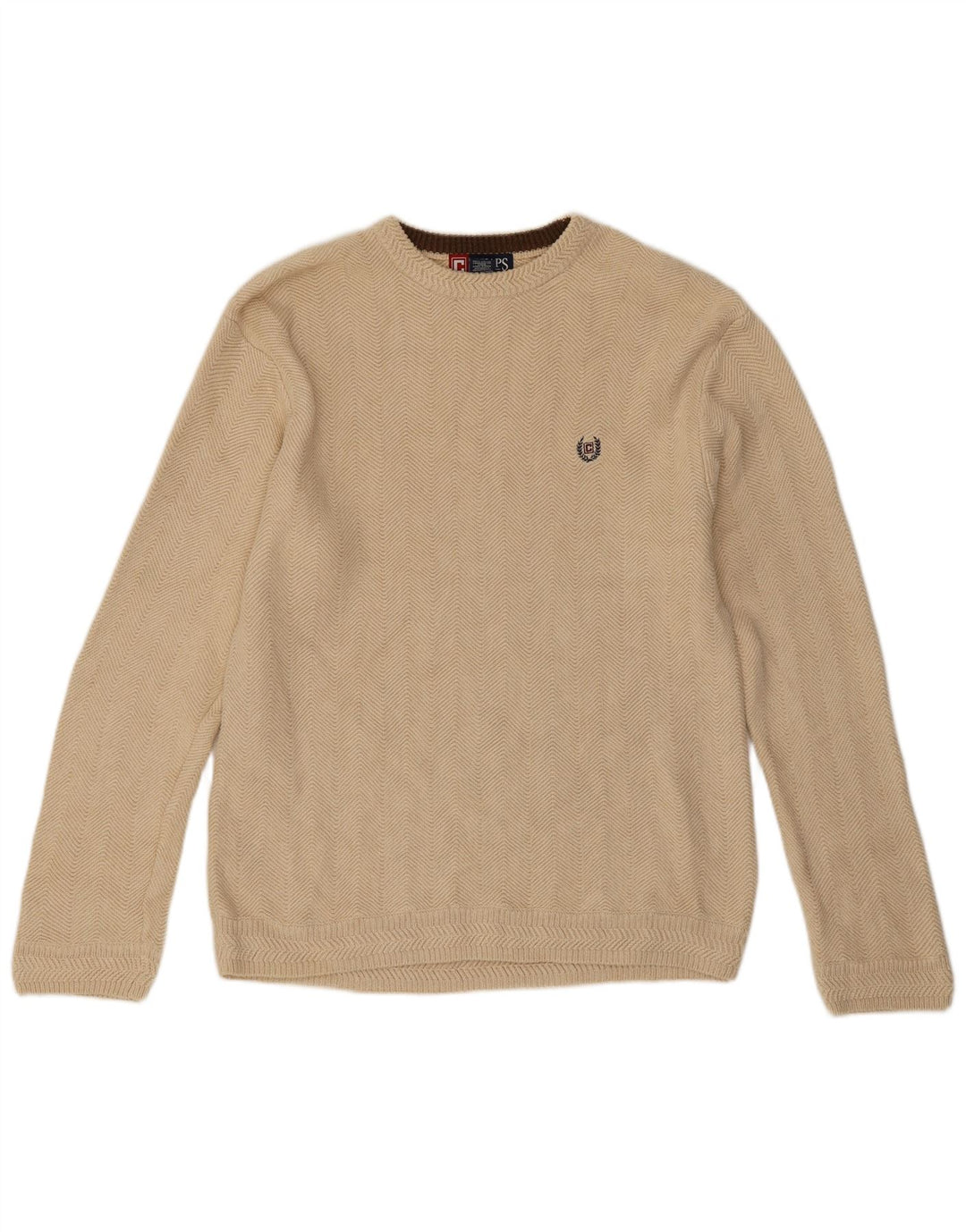 Chaps Herre Crew Neck Jumper Sweater Medium Beige Chevron Bomuld