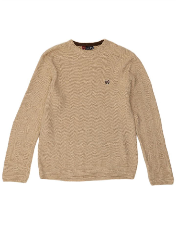 Chaps Herre Crew Neck Jumper Sweater Medium Beige Chevron Bomuld