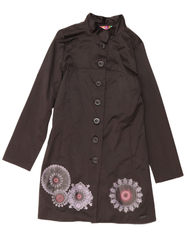 Desigual grafisk overfrakke til kvinder EU 42 Stor sort blomstret bomuld