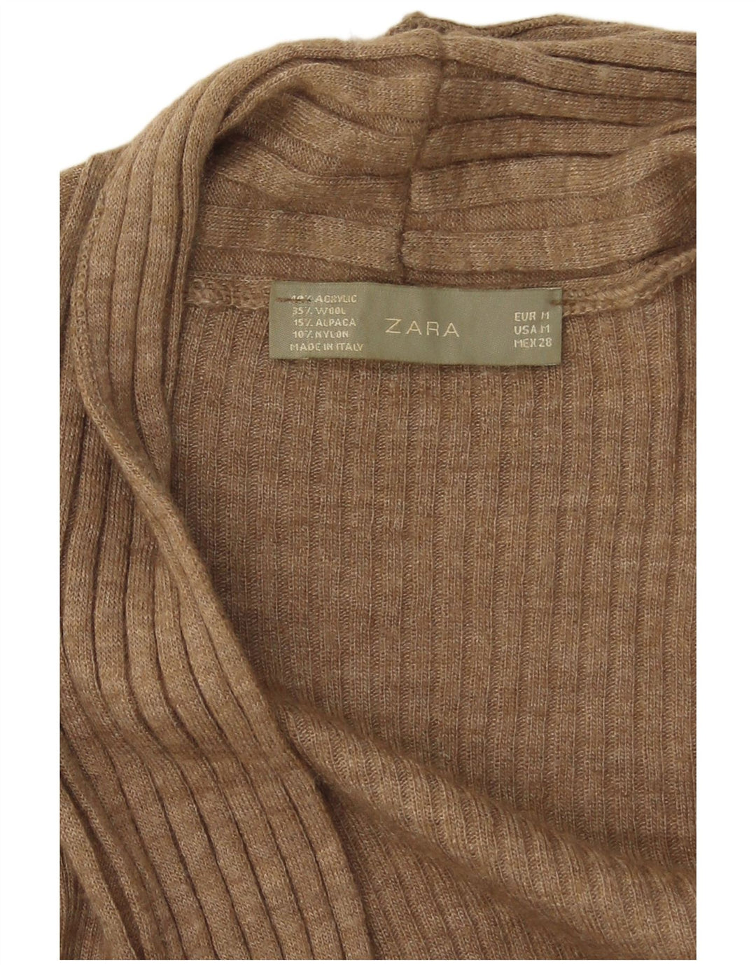 Zara Dame Asymmetrisk Åben Cardigan Sweater UK 12 Medium Beige