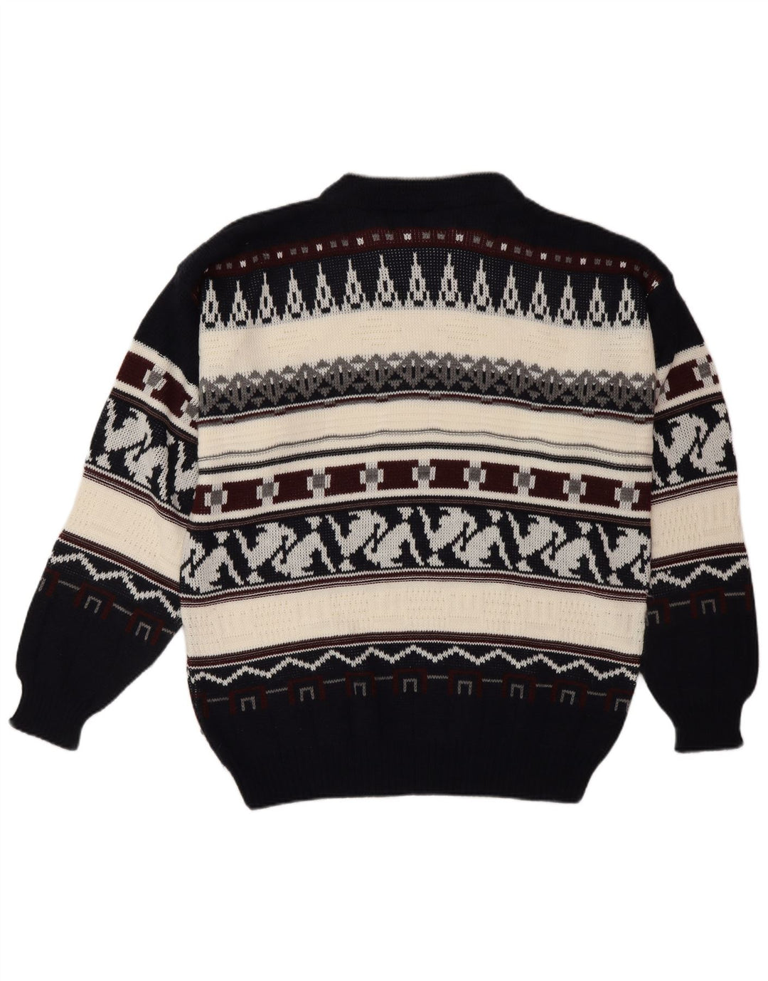 VINTAGE Herre sweater med rund hals, stor flerfarvet Fair Isle