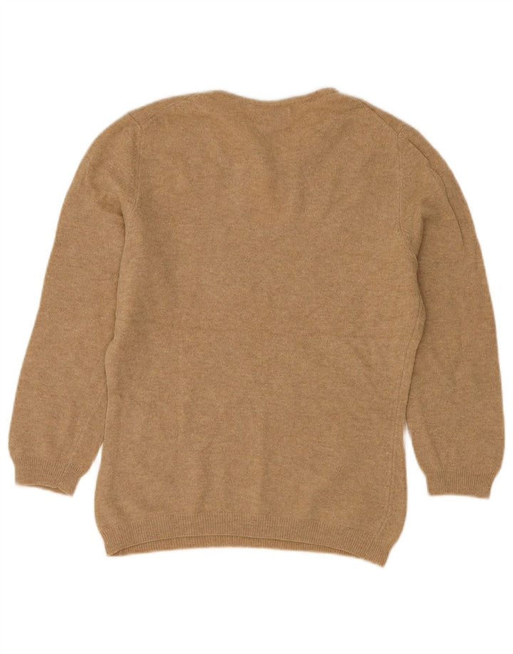 BENETTON Dame Boat Neck Jumper Sweater UK 12 Medium Beige Ny Uld