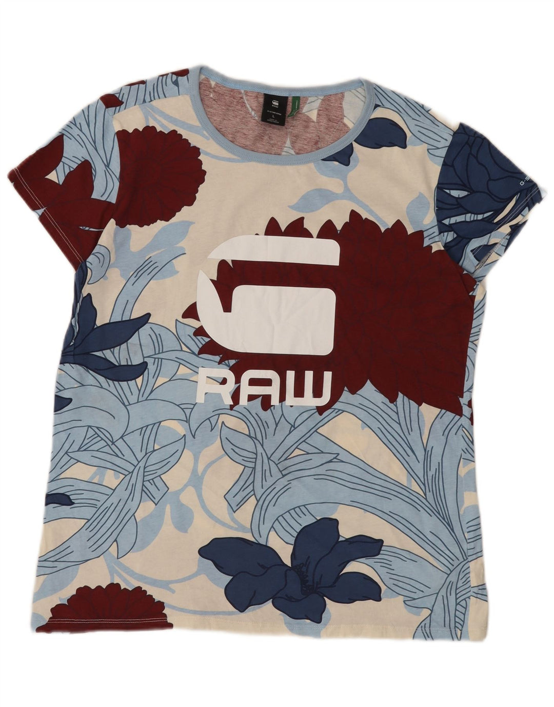 G-Star Dame Grafisk T-Shirt Top UK 16 Stor Flerfarvet Blomster Bomuld
