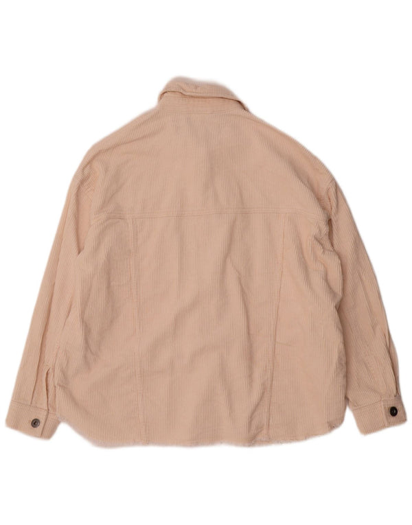 Zara Dame Oversized Corduroy Skjorte UK 6 XS Beige Bomuld