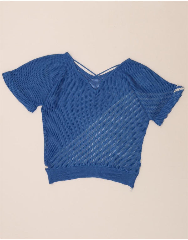 VINTAGE Dame Se Through Boat Neck Jumper Sweater UK 14 Large Blue