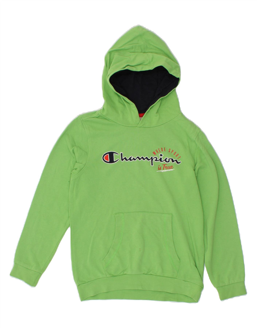 CHAMPION Boys Graphic Hoodie Jumper 9-10 Years Medium Green Vintage Champion and Second-Hand Champion from Messina Hembry 