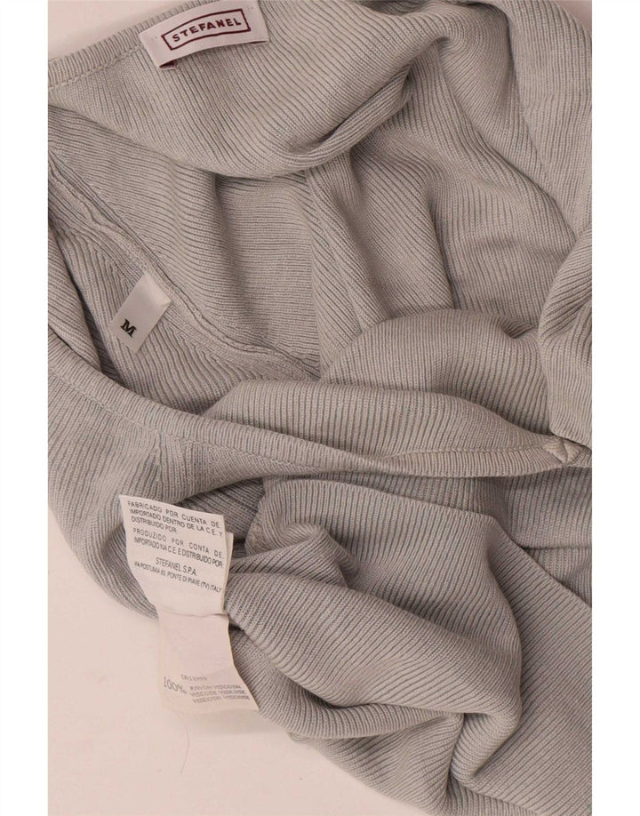 Stefanel Dame Lash Crop Bluse Top UK 12 Medium Grey Rayon