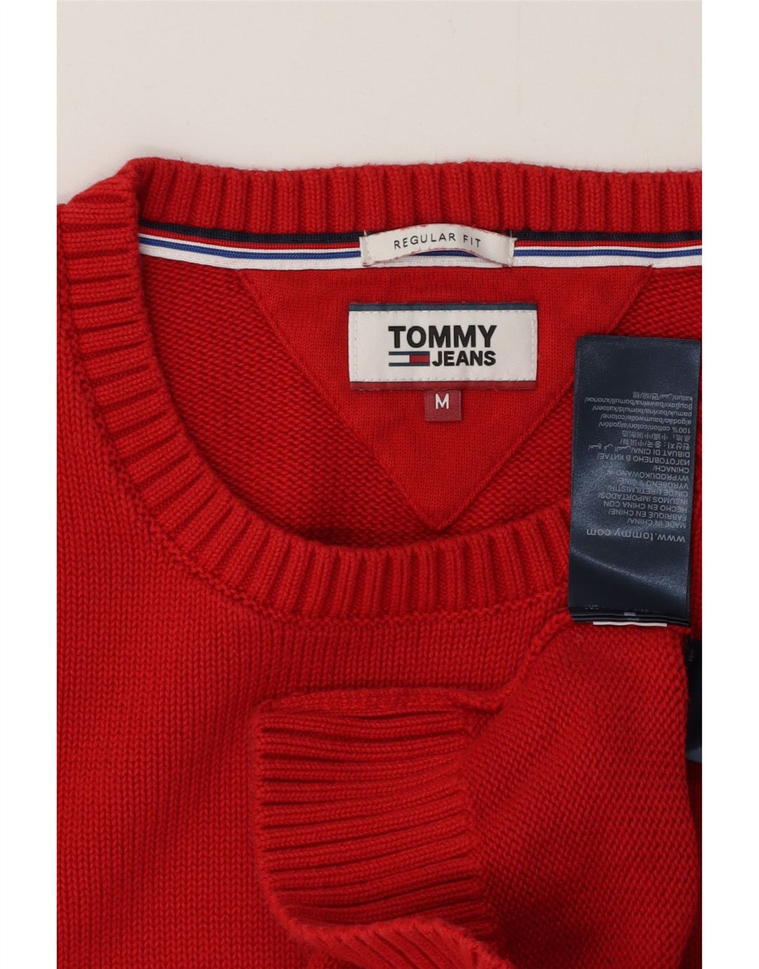 TOMMY HILFIGER Herre Regular Fit trøje med rund hals, medium rød bomuld