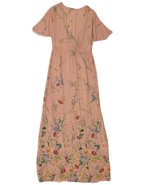 Zara Dame Maxi Dress UK 6 XS Pink Floral Viscose