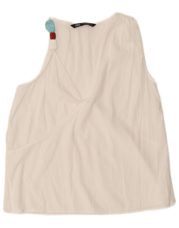 Zara Dame ærmeløs bluse Top UK 10 Small White Viscose