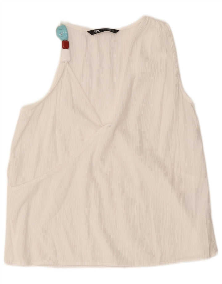 Zara Dame ærmeløs bluse Top UK 10 Small White Viscose