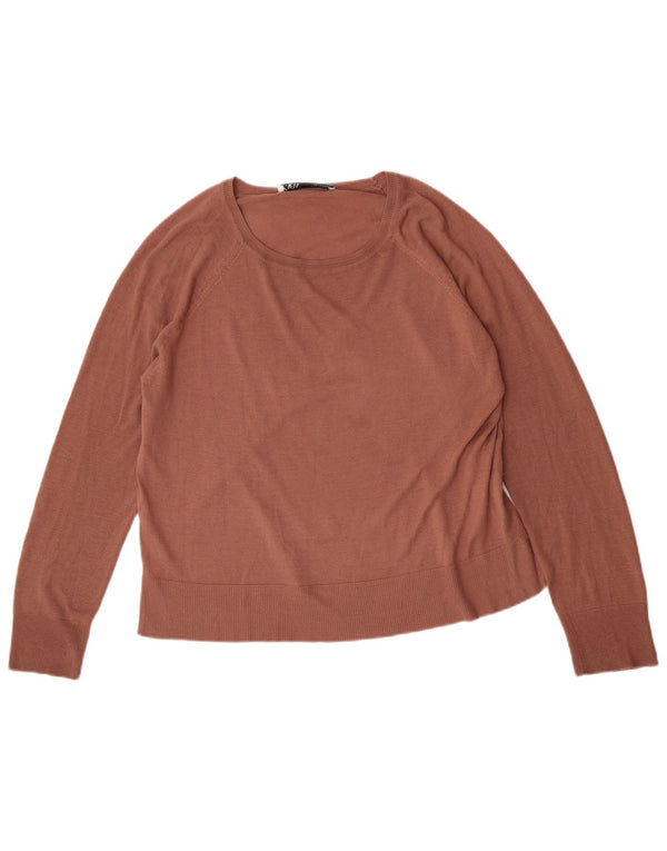 Zara Dame Oversized Boat Neck Jumper Sweater UK 10 Small Brown Viscose