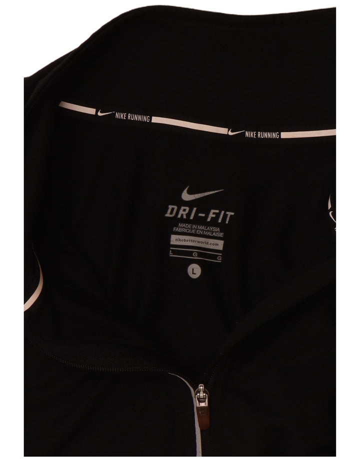 Nike Dame Dri Fit Pullover med lynlås-hals Træningsdragt Top UK 16 Stor Sort