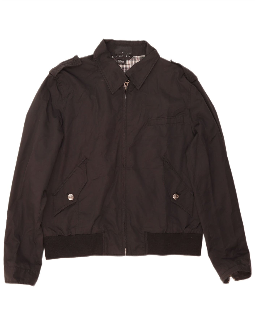Zara Herre Bomber Jacket UK 38 Medium Sort Bomuld
