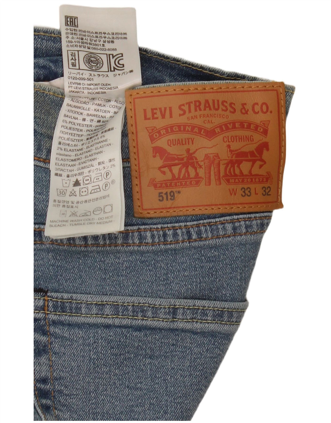 Levi's Herre 519 Skinny Jeans W33 L32 Blå Bomuld