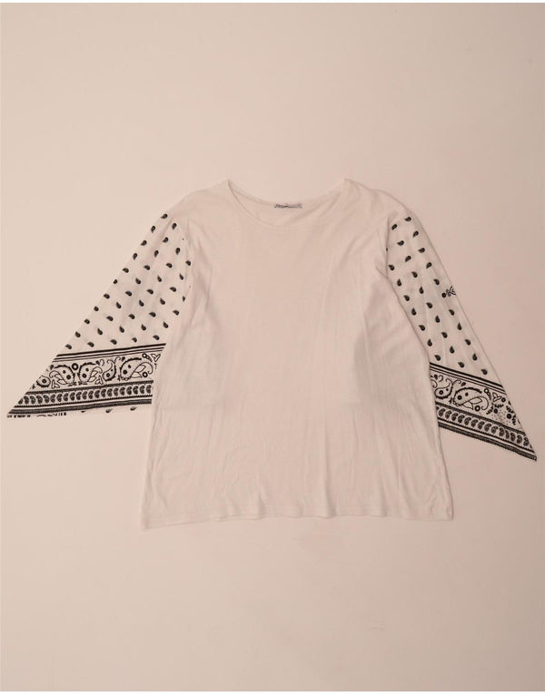 ZARA Dame Bluse Top UK 14 Medium White Paisley