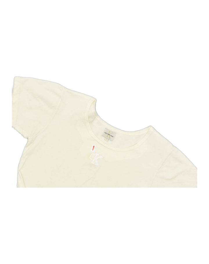 CALVIN KLEIN Womens Graphic T-Shirt Top UK 12 Medium Off White | Vintage | Thrift | Second-Hand | Used Clothing | Messina Hembry 
