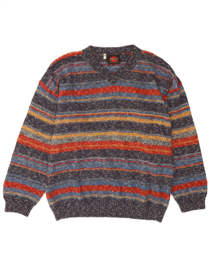 Oxymel Herre V-hals sweater Stor flerfarvet stribet uld