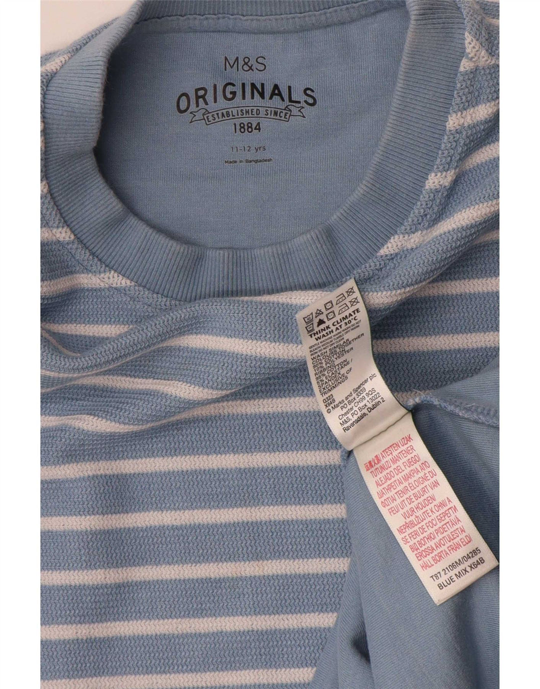 Marks & Spencer Boys Top Langærmet 11-12 år Blå Stribet Bomuld