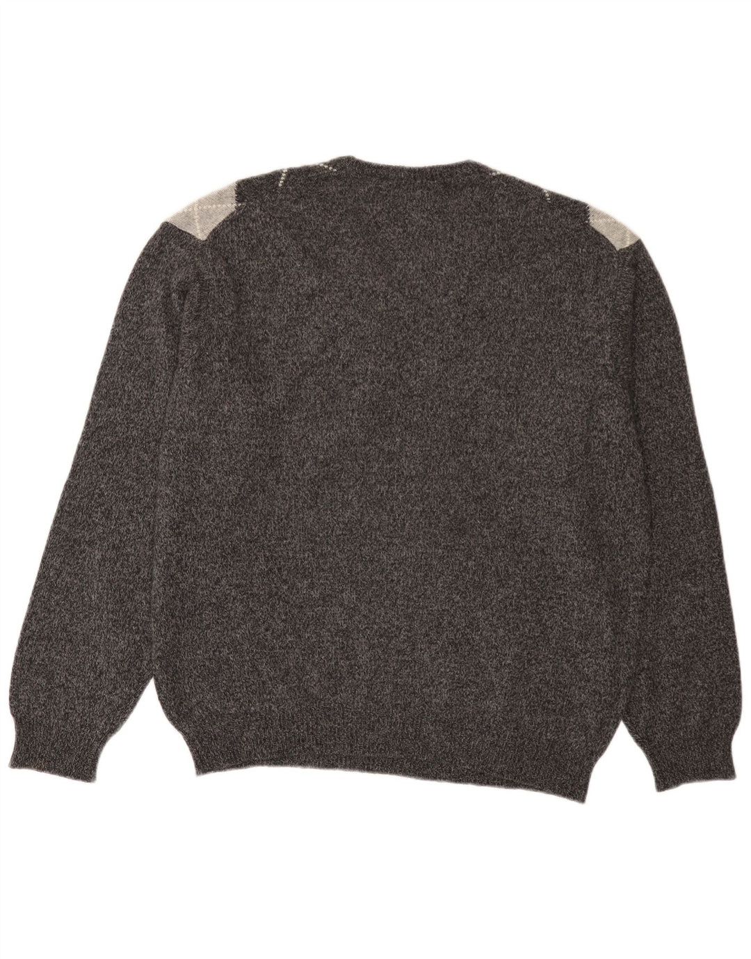 BENETTON Herre V-hals sweater Stor Grå Argyle/Diamond Wool