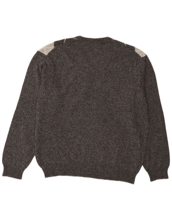 BENETTON Herre V-hals sweater Stor Grå Argyle/Diamond Wool