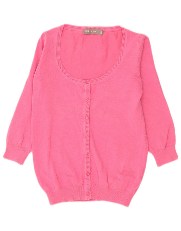 Zara 3/4-ærmet cardigantrøje til kvinder UK 10 Small Pink Bomuld