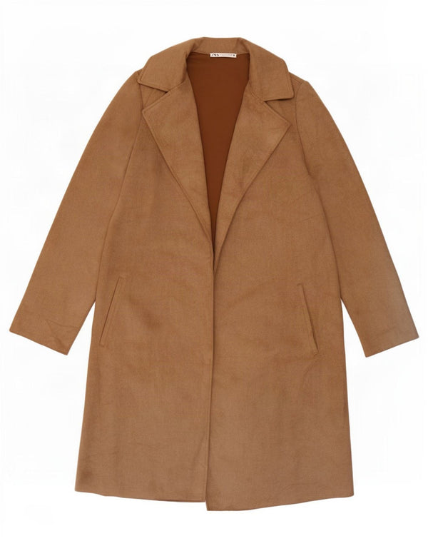Zara Womens Open Overcoat UK 10 Small Brown Polyester