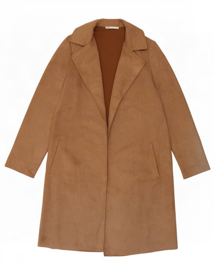 Zara Womens Open Overcoat UK 10 Small Brown Polyester