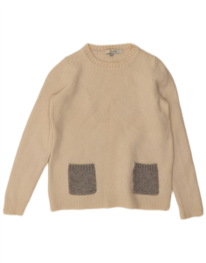 Boden Dame Crew Neck Jumper Sweater UK 10 Small Beige Colourblock Uld
