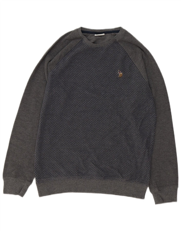 U.S. POLO ASSN. Herre sweater med rund hals, mellemgrå plettet bomuld