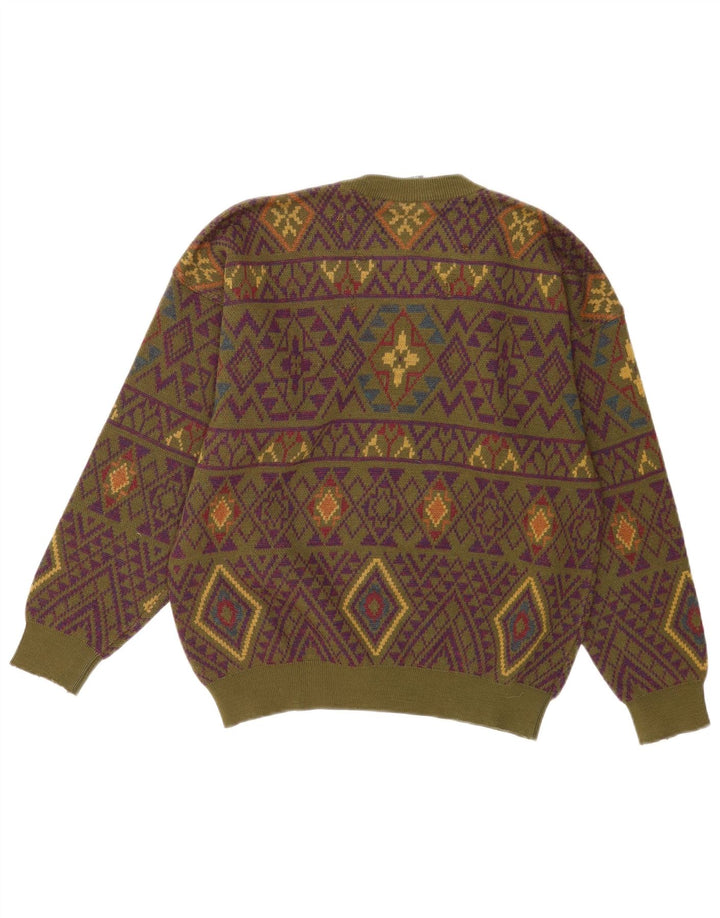 Navigare Herre sweater med rund hals, medium Khaki geometrisk uld