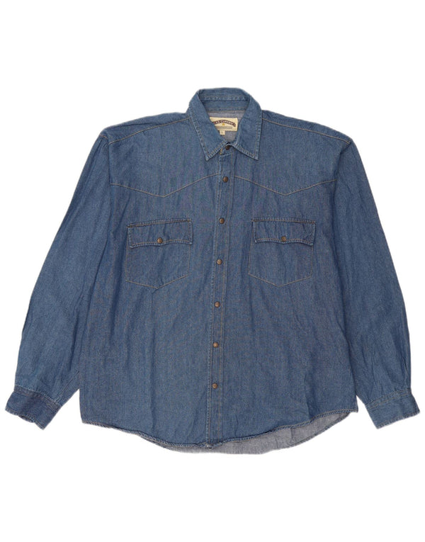 Vintage denimskjorte til mænd, stor blå bomuld
