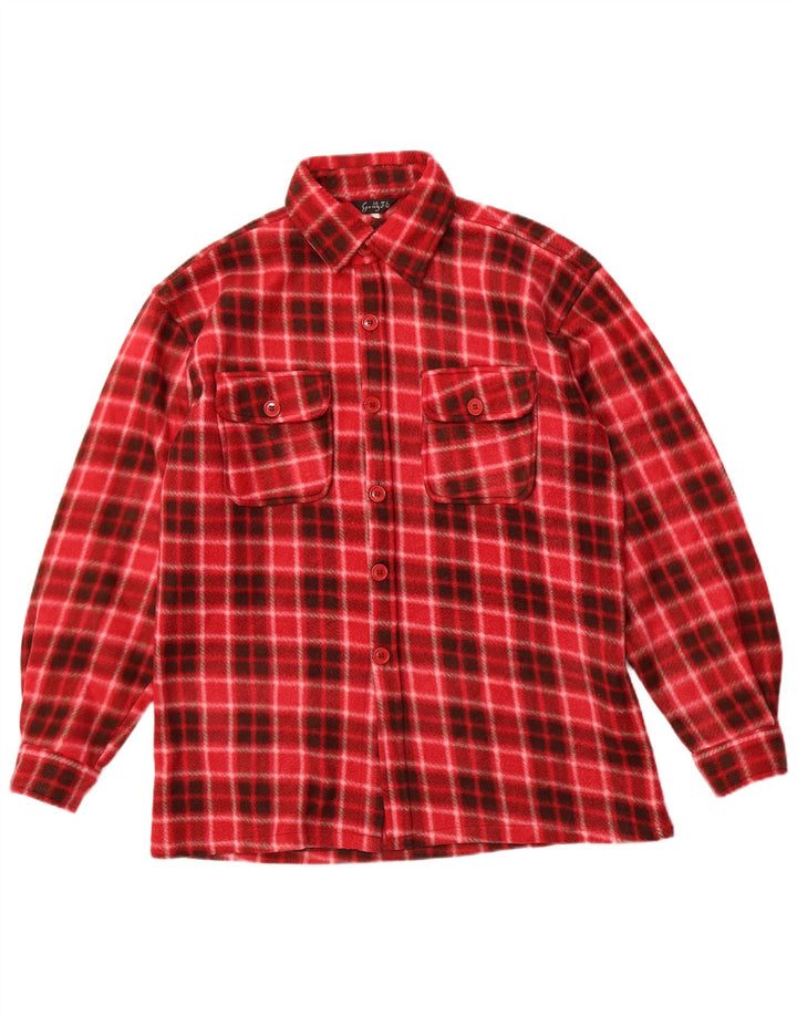 VINTAGE Fleeceskjorte til mænd Stor rødternet polyester