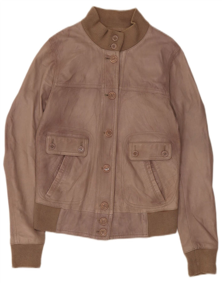 Zen Womens Crop Læderjakke UK 8 Lille brunt læder