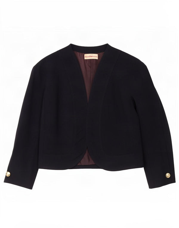 Roccobarocco Womens Open Bolero Jacket UK 12 Medium Navy Blue Wool