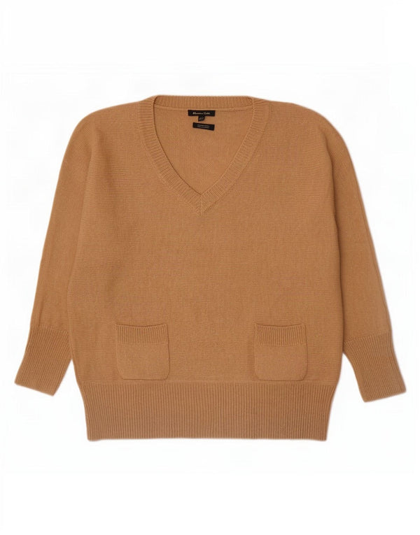 Massimo Dutti Dame V-hals sweater UK 14 Medium Beige Uld