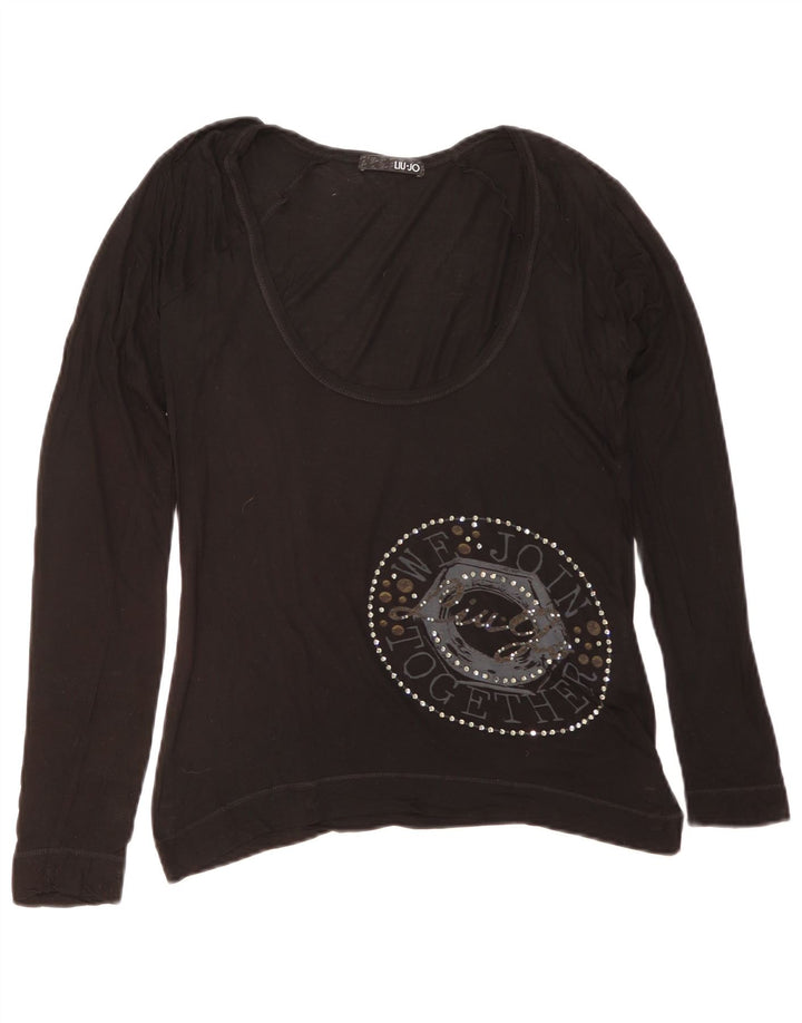 Liu Jo Dame Grafisk Top Langærmet IT 44 Medium Sort Viscose