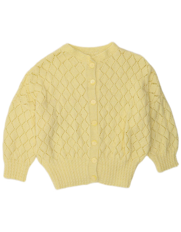 Vintage dame cardigan sweater med 3/4 ærmer UK 16 Large Yellow