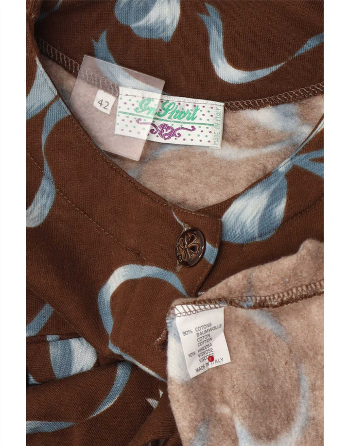 Vintage kvinders abstrakt mønster cardigan top IT 42 medium brun bomuld