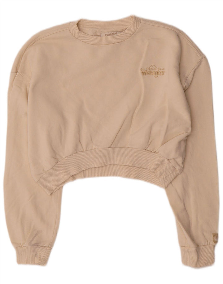 Wrangler Womens Crop Sweatshirt Jumper UK 14 Medium Beige Bomuld
