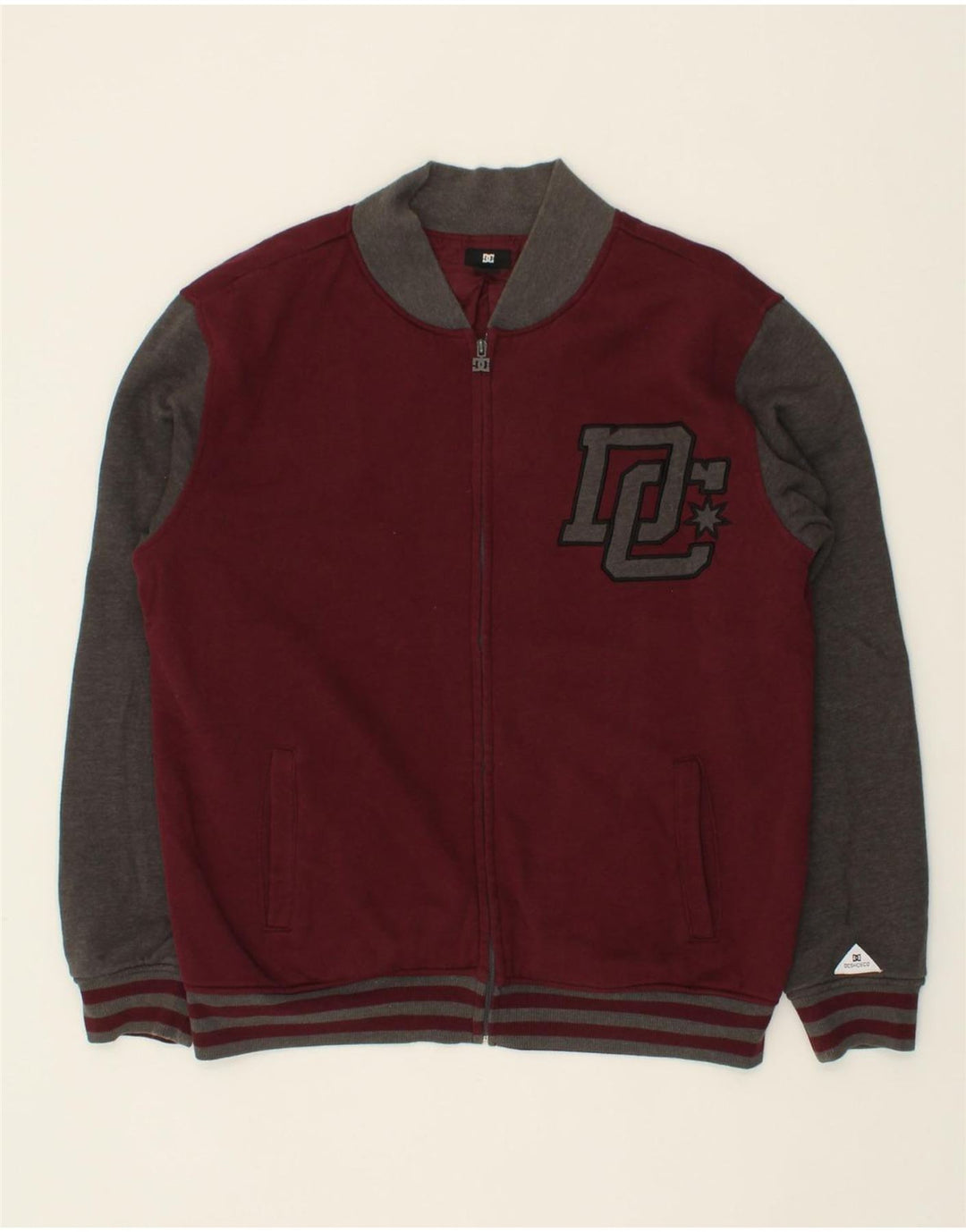 DC Mens Graphic Tracksuit Top Jacket Large Burgundy Colourblock Cotton Vintage DC and Second-Hand DC from Messina Hembry 