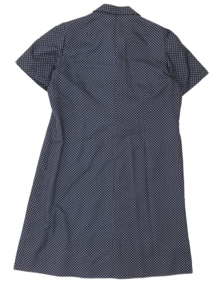 Vintage Dame Shift Dress UK 16 Large Navy Blue Spotted